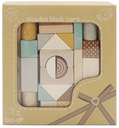 Houten Trekkar met 25 Pastel Blokken