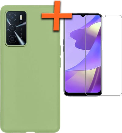Hoes - Met Screenprotector - Geschikt voor OPPO A16s - Sterk & Shockproof - Back Cover - Siliconen Case - Telefoon Hoes - Groen