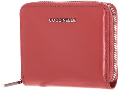 COCCINELLE Leren Portemonnee Metallic Shiny Leather Zip Around Wallet Camelia Zalmroze