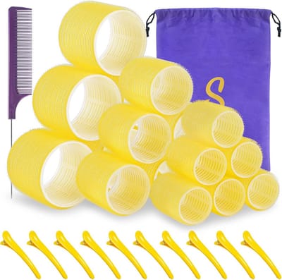 Haarrollers Set - Krulspelden Clips - Haar Stylen - Zelfklevend Ontwerp - 18 Stuks - Geel