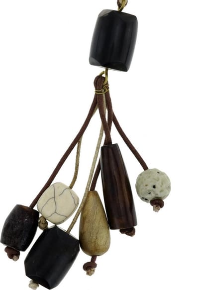 Behave - Lange bruine ketting met resin, hout en glas 104cm