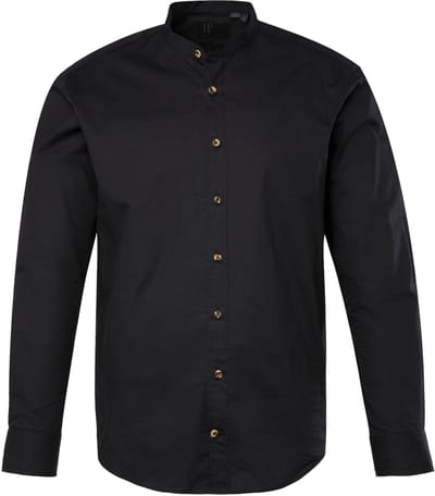 JP 1880 - Heren - Traditioneel overhemd lange mouwen opstaande kraag Modern Fit - Zwart - Maat XXL