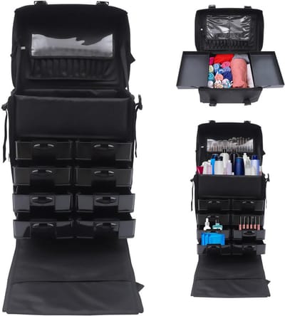 ApexArte® Kapperskoffer - Kapperstas - Visagie - Cosmetica Organizer - Zwart
