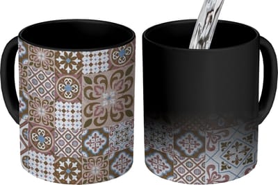 Magische Mok - Foto op Warmte Mokken - Koffiemok - Patronen - Vintage - Bruin - Bloemen - vormen - Magic Mok - Beker - 350 ML - Theemok