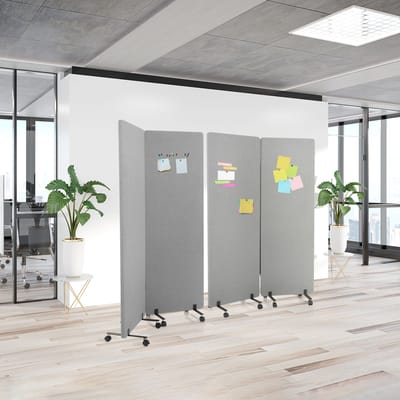 Mobiel akoestisch scheidingswand systeem FLEXMIUT Set van 2 lichtgrijs hjh OFFICE