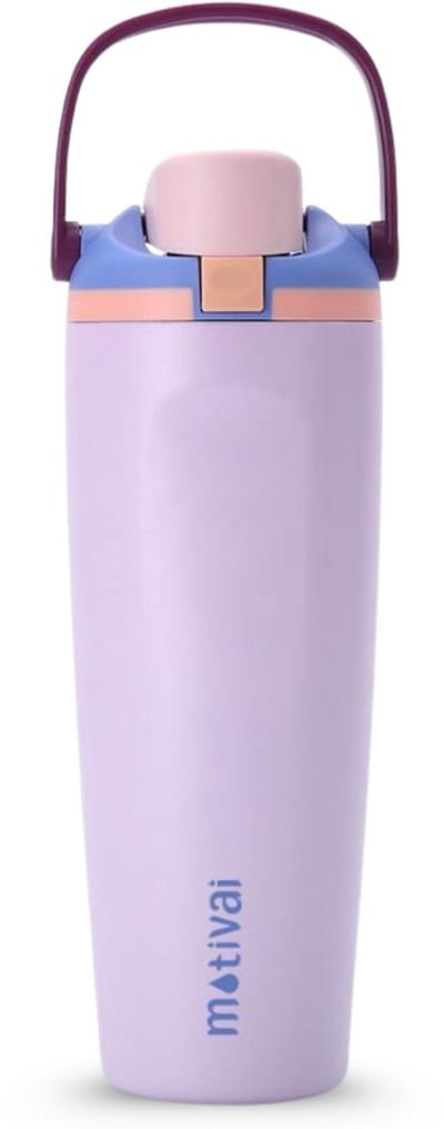 Motivai Two Sip RVS Drinkfles met Rietje & Twee Drinkopties – 900ML – 100% Lekvrij & Dubbelwandig – Thermosfles Waterfles – Lila