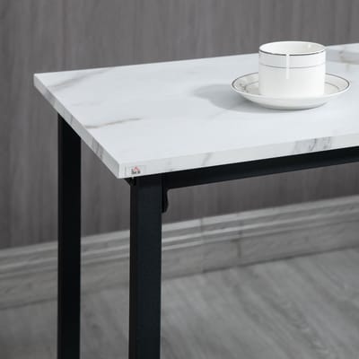 MODENUIT Bartafel Set met 2 Barkrukken - Marmerlook Tafelblad - Voor Keuken En Eethoek Voor 2 Personen - Staal - Wit