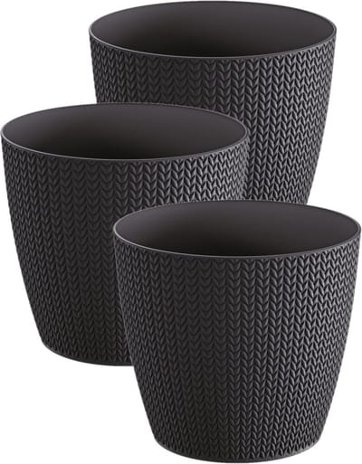 Prosperplast Plantenpot - Set van 3x stuks - antraciet - kunststof - D13 x H11 cm - Stijlvol - buiten/binnen