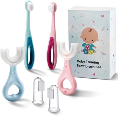 6-in-1 baby training tandborstel set siliconen tandverzorging zachte borstels 6+ 12+ 24+ maanden