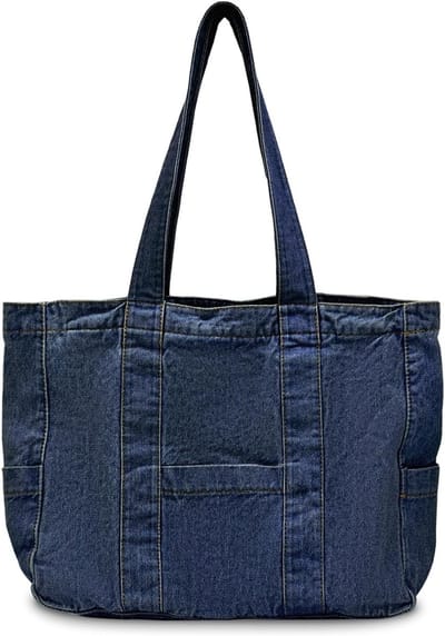Ruime Denim Shopper voor Dames, Grote Rits Tas, Ideale Tote voor School, Werk en Dagelijks Gebruik