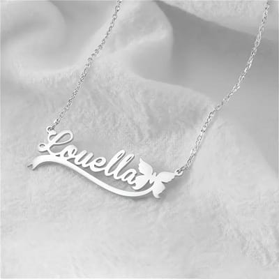 Gepersonaliseerde Custom Naam Hanger Ketting Met Vlinder Lint Roestvrij Staal Ketting Custom Sieraden Verjaardag Jubileum Cadeau gray