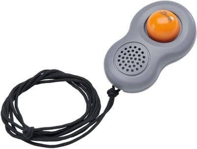Hondentrainer Clicker - Gedragstrainer - Positieve Training - Met Lus en Band - Compact Formaat - Grijs Oranje