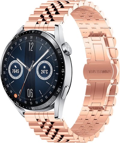 Stalen bandje - RVS - geschikt voor Samsung Galaxy Watch 3 45mm / Galaxy Watch 46mm / Gear S3 Classic & Frontier en Polar Vantage M / M2 / V3 / Grit X (Pro) - rosegoud