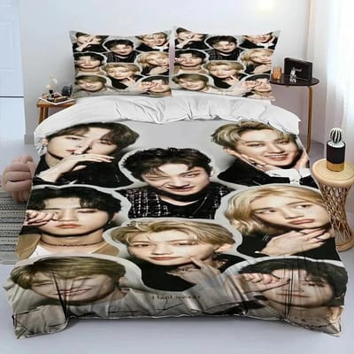 3D Stray Kids Kpop Zanger Ster Beddengoed Set Dekbedovertrek Bed Set Dekbedovertrek Kussensloop King Queen Twin Maat Jongens Meisjes Volwassenen AU Single(140*210cm)3pcs