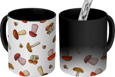 Magische Mok - Foto op Warmte Mokken - Koffiemok - Paddenstoel - Patroon - Cartoon - Magic Mok - Beker - 350 ML - Theemok