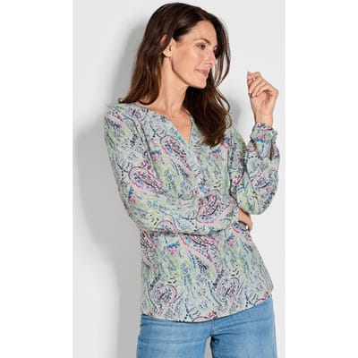 Gedessineerde blouse met unieke print - lichtblauw / gedess. - Gr. 48 van Goldner Fashion