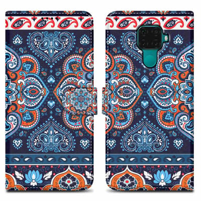 Cadorabo Hoesje geschikt voor Huawei MATE 30 LITE - Design Blauwe Mandala No. 1 - Beschermhoes Case Cover met magnetische sluiting, standaardfunctie en kaartvakje