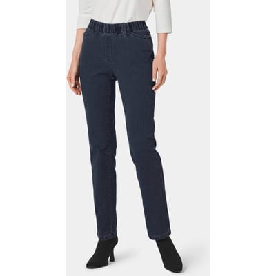 Jeans CARLA met elastische tailleband en glittersteentjes - marine - Gr. 40 van Goldner Fashion