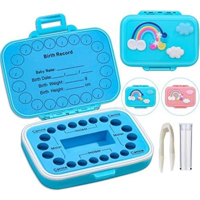 Baby Tanden Bewaardoos, Gekleurde Tandenhouders, Container Organizer voor Verloren Tanden, Tanden Lanugo Opbergdoos voor Jongens Meisjes blauw