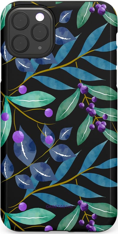 Casetastic hoesje geschikt voor Apple iPhone 11 Pro Max - Dubbellaagse bescherming - Besjes fantasie - Fashion Case - Zwart Petrol Saliegroen