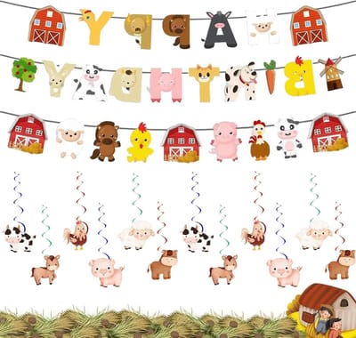 Boerderij Thema Verjaardagsdecoratie Set - 26 Delen met Dieren, Kleurrijke Kaart en Folie, Versiering voor Kinderfeestje, Binnen en Buiten Decoratie