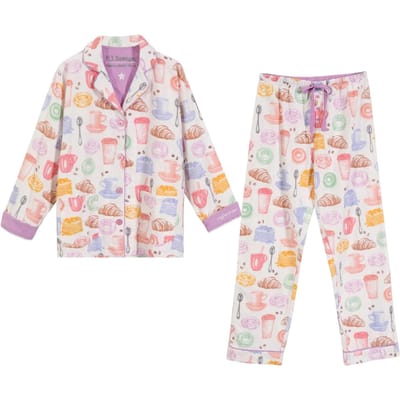 Dames Katoen Print Herfst Winter Lange Mouw Dames Nachtkleding 2 Stuks met Broek Reverskraag Enkelknoops Loungewear L