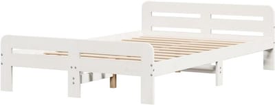 vidaXL Bedframe zonder matras massief grenenhout wit 135x190 cm, bed, bed ombouw, boxspring, bedbodem, slaapkamermeubel, stapelbed, twijfelaar bed