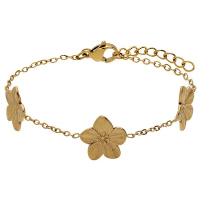 Lucardi - Dames Stainless steel goldplated armband bloemen - Armband - Staal - Goudkleurig - 19 cm