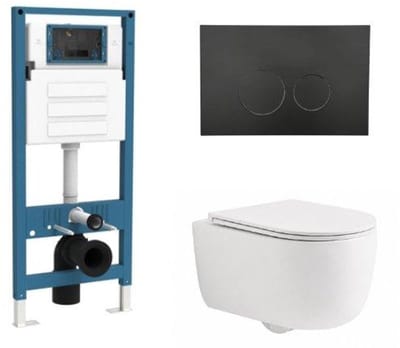 QeramiQ Dely Swirl Toiletset - inbouwreservoir Qeramiq Flush - slim zitting - metaal mat zwarte bedieningsplaat - ronde knoppen - mat wit