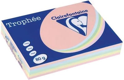 Clairefontaine Trophée gekleurd papier, A4, 80 g, 5 x 100 vel, geassorteerde kleuren 5 stuks