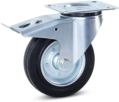 Reukloos rubber zwenkwiel geremd met topplaat - 160mm - 200kg