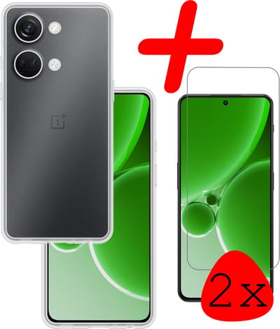 Hoesje Met 2x Screenprotector - Geschikt voor OnePlus Nord 3 - Sterk & Shockproof - Back Cover - Siliconen Case - Telefoon Hoes - Transparant