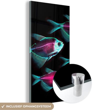 MuchoWow® Glasschilderij 20x40 cm - Schilderij acrylglas - Vis - Paars - Blauw - Foto op glas - Schilderijen