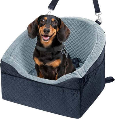 Hondenautostoel voor kleine en middelgrote honden, afneembare en wasbare boosterstoel, reisbed met opbergvakken en veiligheidsgordel voor huisdieren tot 13,6 kg, grijs