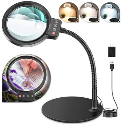 Vergrootglas met licht en standaard - 10X 30X vergroting met 72 LED en 3 kleurmodi - Dimbare bureaulamp voor hobby en ambacht
