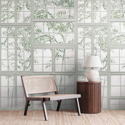 Fotobehang Profhome 398461-GU vliesbehang hardvinyl warmdruk in reliëf glad 3D mat grijs groen wit 1,59 m x 2,8 m
