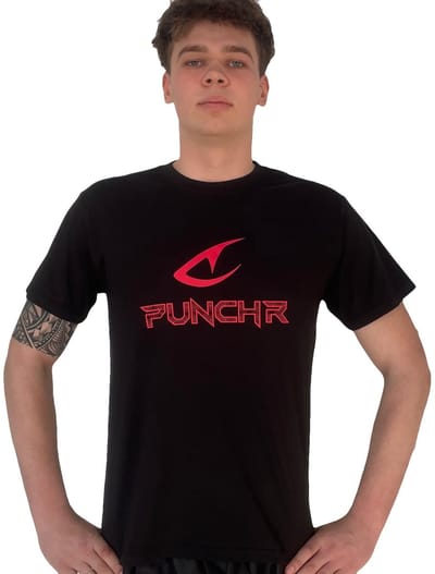 PunchR™ Logo's Sportswear T-Shirt Kids Katoen Zwart Rood - Maat 128 | 8 Jaar