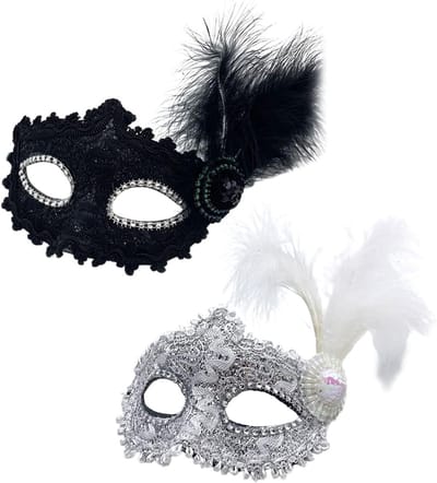 Set van 2 Veertjes Venetiaanse Maskers voor Vrouwen - Halloween, Carnaval en Cosplay Feestaccessoires