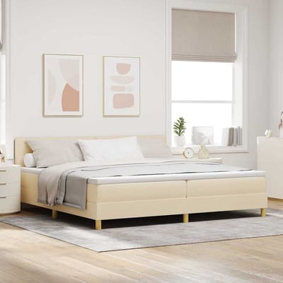 vidaXL - LED - Box - Spring - Bed - met - kussen - Crème - 200 - x - 200 - cm - Stof