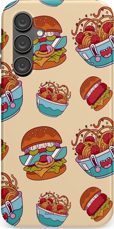 Casetastic Hoesje Geschikt voor Samsung S23 FE - Stijlvolle Beschermende Duo-layer Case - Cartoon Hamburgers