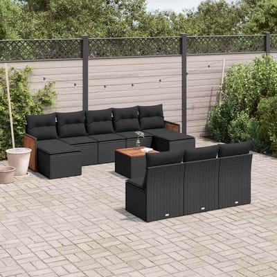 vidaXL - 11-delige - Loungeset - met - kussens - poly - rattan - zwart