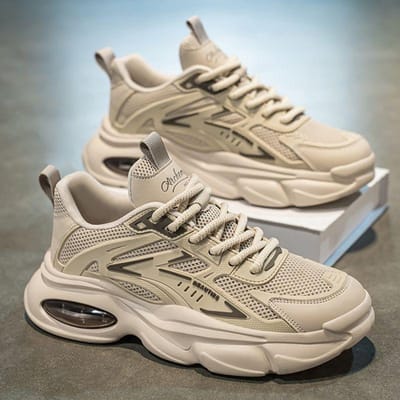 Vintage Trend Heren Dikzool Werkschoenen Zomer Nieuw Ademend Casual Sportschoenen Outdoor Antislip Jogging Sneakers 39 kaki