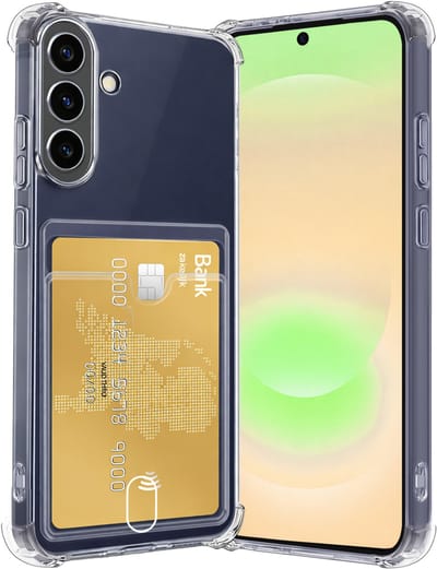 Hoes - Geschikt voor Samsung Galaxy A37 - Met Pashouder en Kaarthouder - Telefoon Hoesje Shockproof - Siliconen Case - Back Cover - Shock Proof - Pasjes Houder - Transparant