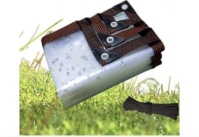 Afdekzeil, waterdicht, 2 x 3 m, transparant, met ingestanste ringen, transparant, PE zeildoek, scheurvast, beschermhoes voor tuinmeubelen, auto, paviljoen, terras, broeikas