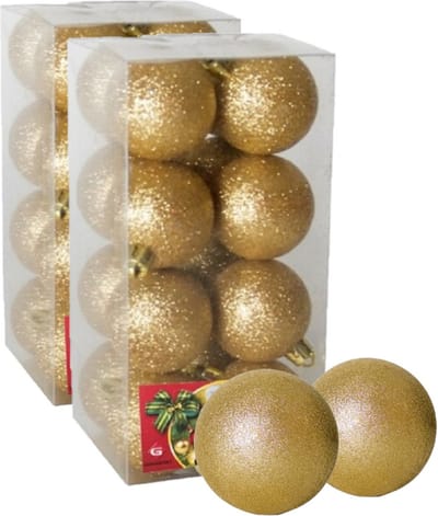 Gerim Kerstballen - 32x stuks - 16 stuks - goud - glitters - D5 cm - kunststof - kerstversiering