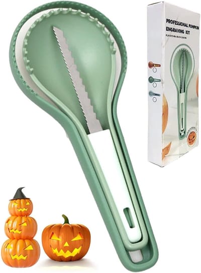 Pumpkin carving kit-Pompoen mes-3-delige pompoen snijgereedschapset - Halloween pompoen snijgereedschap - 3-in-1 fruit- en groentescheider - fruitextractor - multifunctionele splitter-2.7*8*20cm-groente