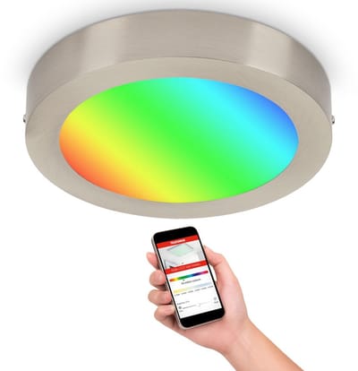 TELEFUNKEN - Slimme lamp - 309502TF - CCT kleurtemperatuurregeling - RGB kleuren - Traploos dimbaar - App bediening - Spraakbesturing - 22,5x3,8 cm - Mat nikkel