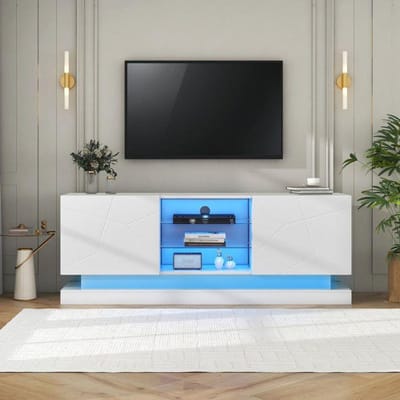 TV-meubel - MUVOE - 1,6 m - Mat wit - Verstelbare planken - Capaciteit 70 inch