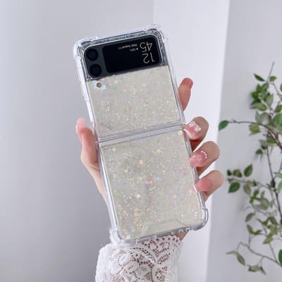 Pour Samsung Galaxy Z Flip 6 5 4 3 ZFlip6 Étui Paillettes Fantaisie Transparent Pliant Pour Flip4 Protection Antichoc Coque Arrière Rigide Samsung Z Flip 6