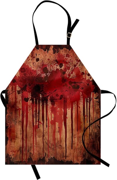 ABAKUHAUS Halloween-kookschort, rustieke bloedspetters, unisex-keukenschort met verstelbare hals voor koken en tuinieren, donker koraal, helder robijn